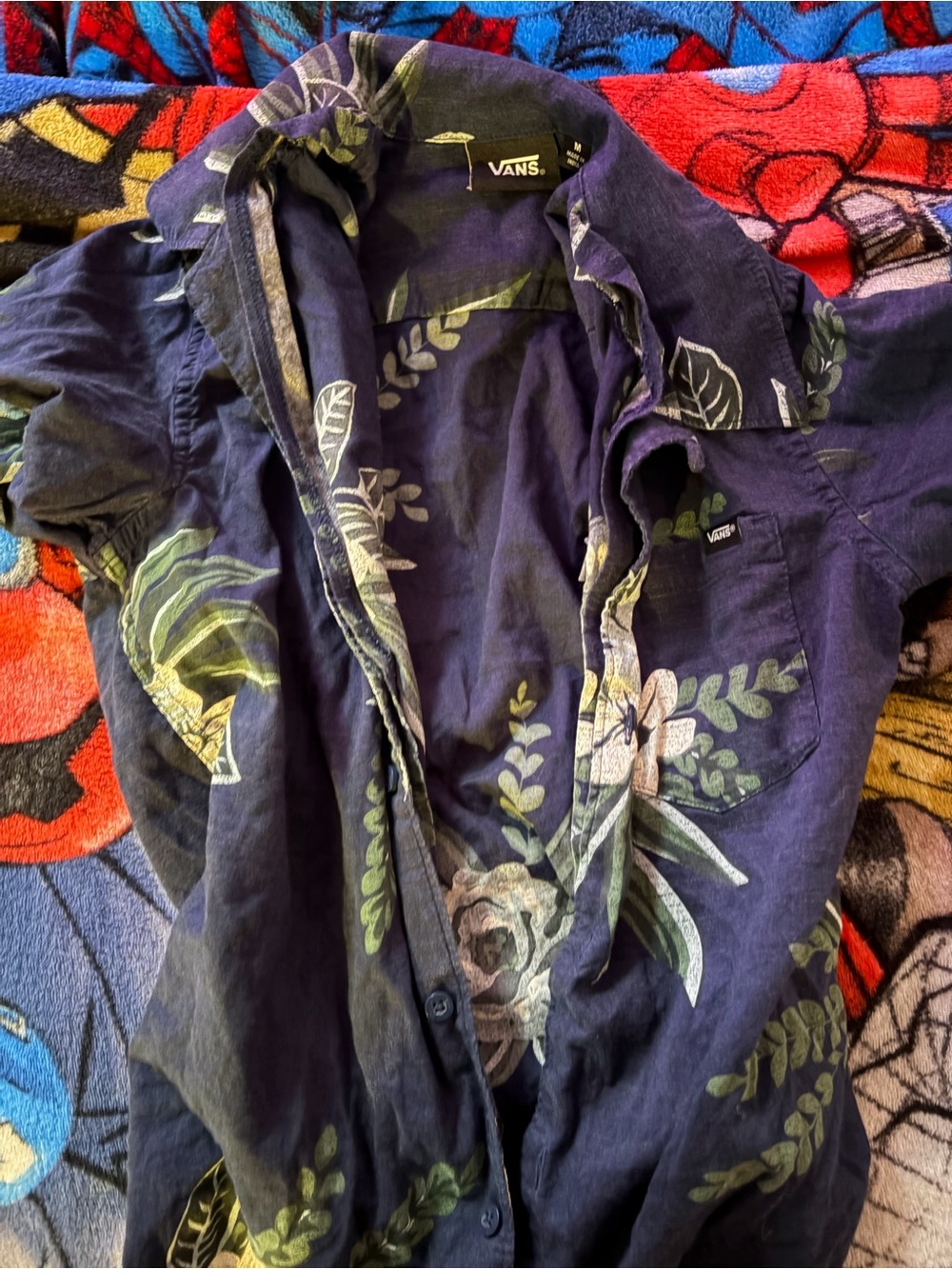 Vans Navy Floral Short Sleeve Button-Up for Kids
